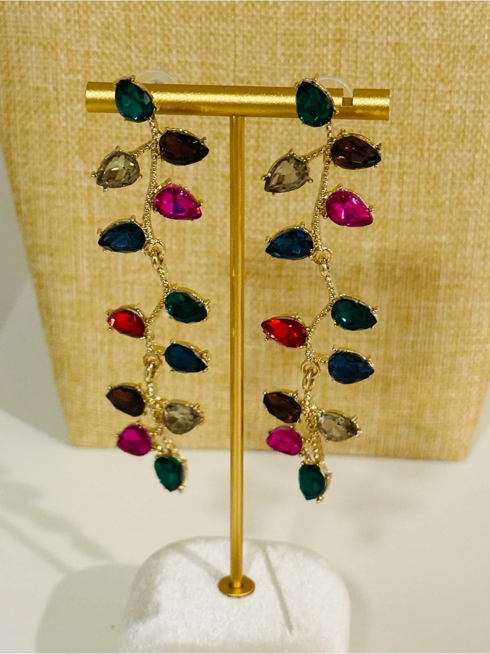 Fashion Jewelry Gold-Tone Multicolor Teardrop Dangle Earrings